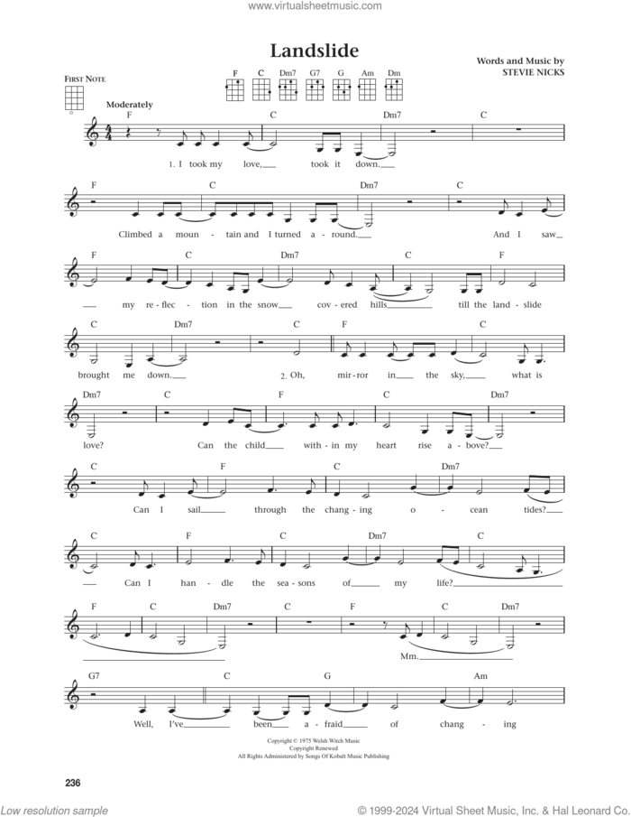 Landslide (from The Great Ukulele) (arr. Jim Beloff) sheet music for ukulele by Fleetwood Mac, Jim Beloff and Stevie Nicks, intermediate skill level