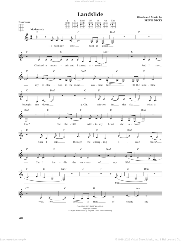 Landslide (from The Great Ukulele) (arr. Jim Beloff) sheet music for ukulele by Fleetwood Mac, Jim Beloff and Stevie Nicks, intermediate skill level