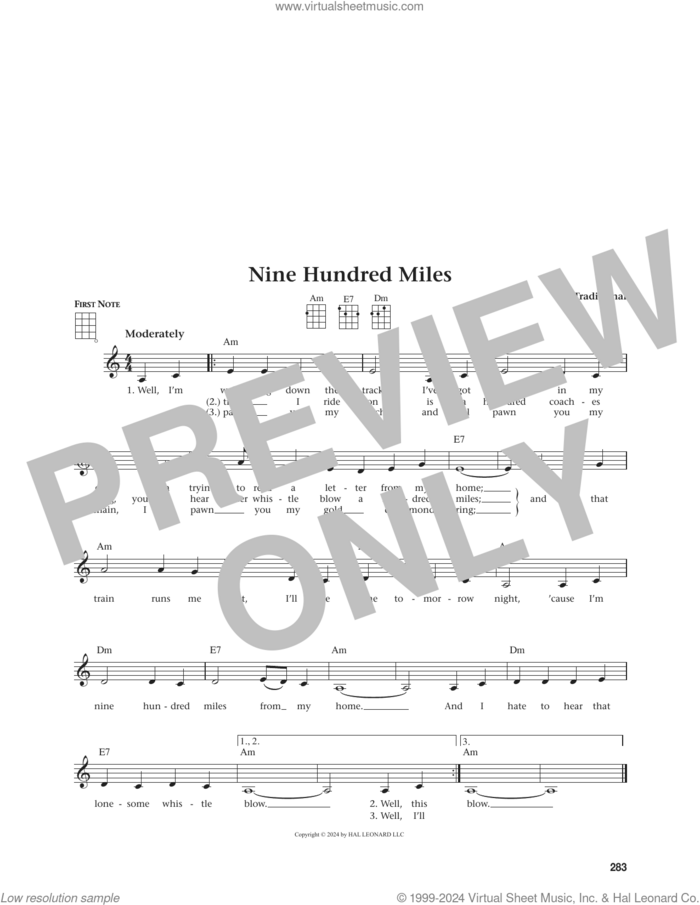 Nine Hundred Miles (from The Daily Ukulele) (arr. Jim Beloff) sheet music for ukulele  and Jim Beloff, intermediate skill level