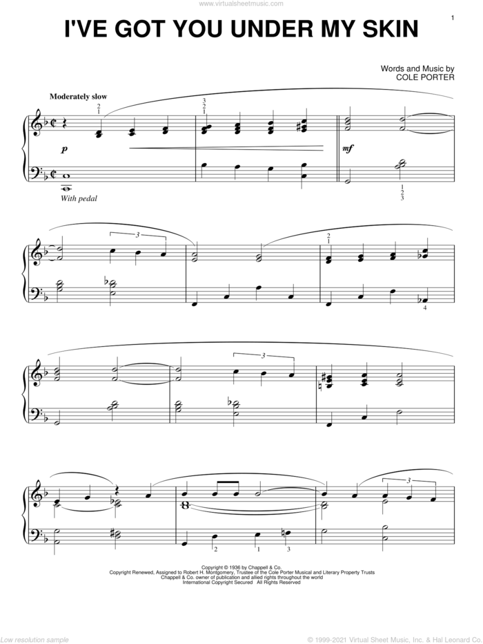I've Got You Under My Skin sheet music for piano solo by Cole Porter, intermediate skill level