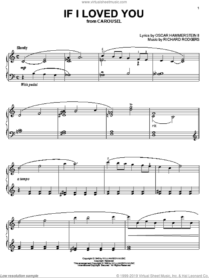 If I Loved You sheet music for piano solo by Rodgers & Hammerstein, Carousel (Musical), Oscar II Hammerstein and Richard Rodgers, intermediate skill level