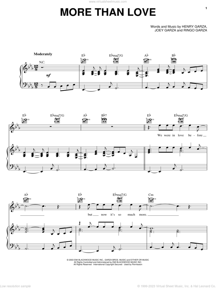More Than Love sheet music for voice, piano or guitar by Los Lonely Boys, Henry Garza, Joey Garza and Ringo Garza, intermediate skill level