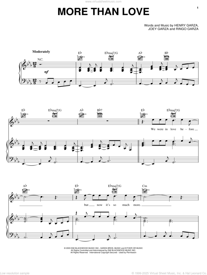 More Than Love sheet music for voice, piano or guitar by Los Lonely Boys, Henry Garza, Joey Garza and Ringo Garza, intermediate skill level