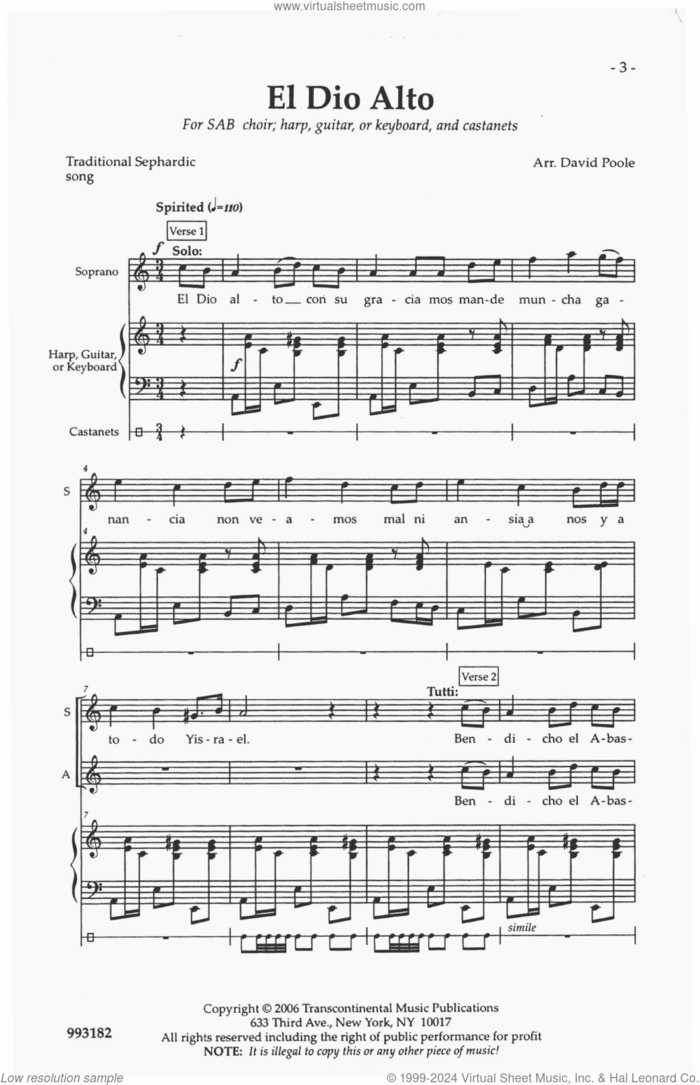 El Dio Alto sheet music for choir (SAB: soprano, alto, bass) by David Poole, intermediate skill level