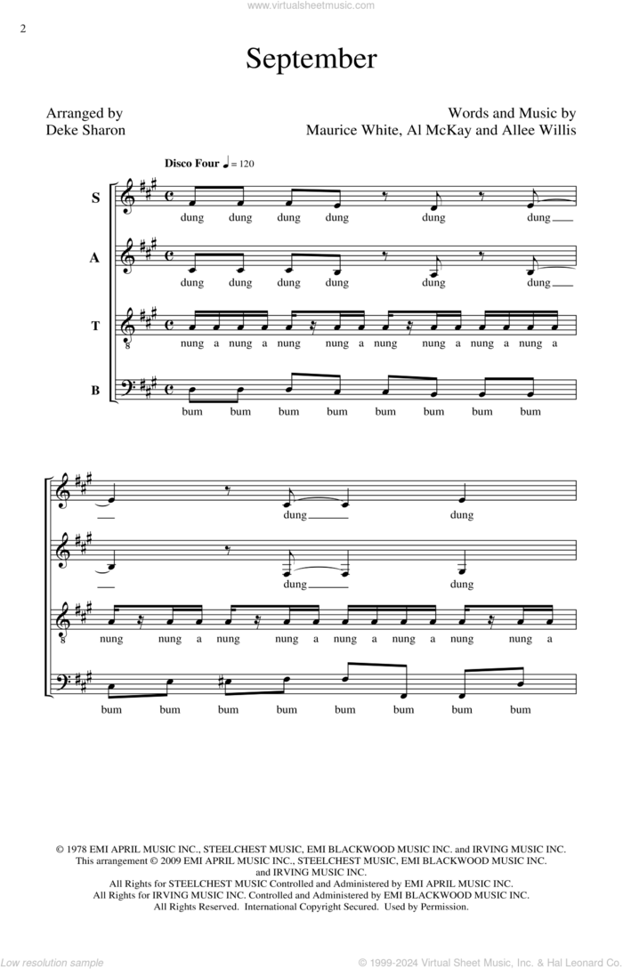 September (arr. Deke Sharon) sheet music for choir (SATB: soprano, alto, tenor, bass) by Allee Willis, Al McKay, Maurice White, Deke Sharon and Earth, Wind & Fire, intermediate skill level