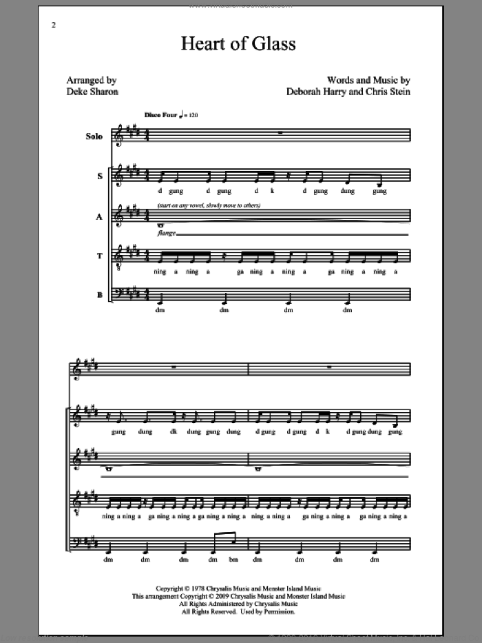 Heart Of Glass sheet music for choir (SATB: soprano, alto, tenor, bass) by Deke Sharon, Chris Stein, Deborah Harry and Blondie, intermediate skill level