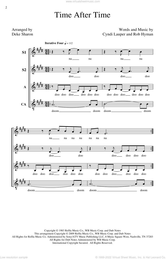 Time After Time (arr. Deke Sharon) sheet music for choir (SSA: soprano, alto) by Cyndi Lauper, Rob Hyman and Deke Sharon, intermediate skill level
