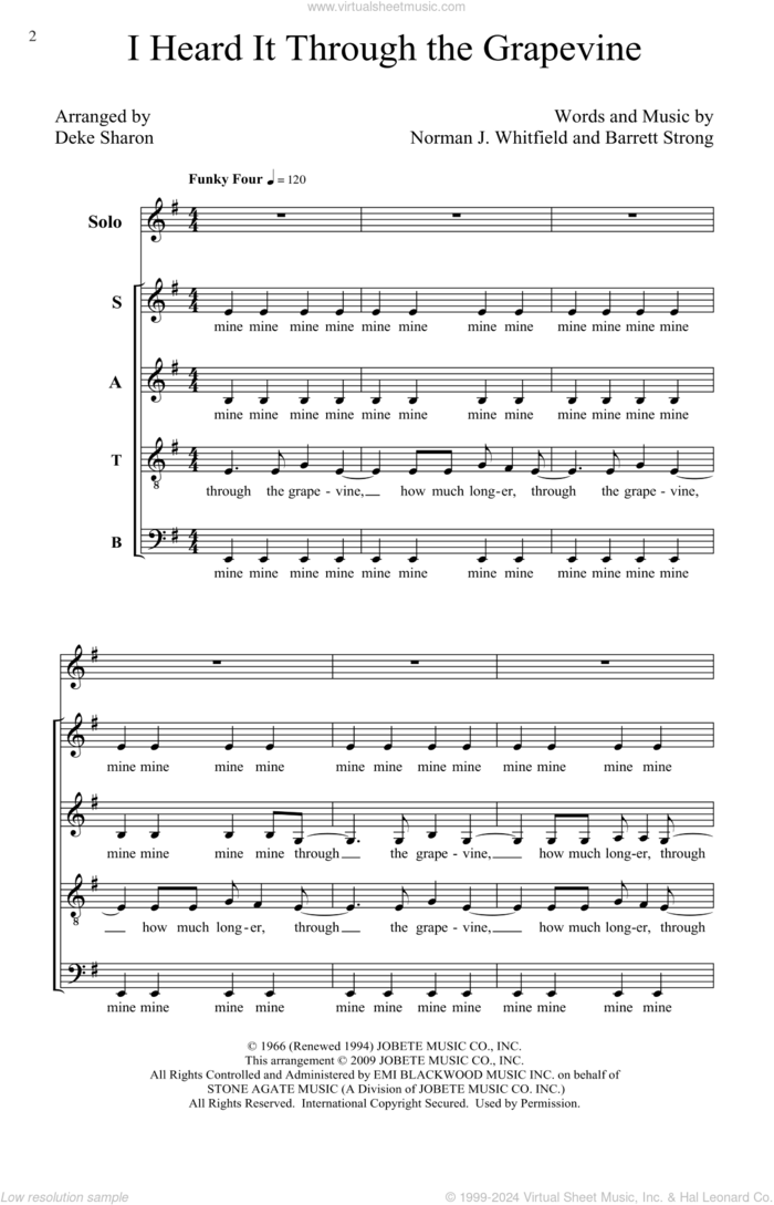 I Heard It Through The Grapevine (arr. Deke Sharon) sheet music for choir (SATB: soprano, alto, tenor, bass) by Norman Whitfield, Barrett Strong, Deke Sharon and Marvin Gaye, intermediate skill level