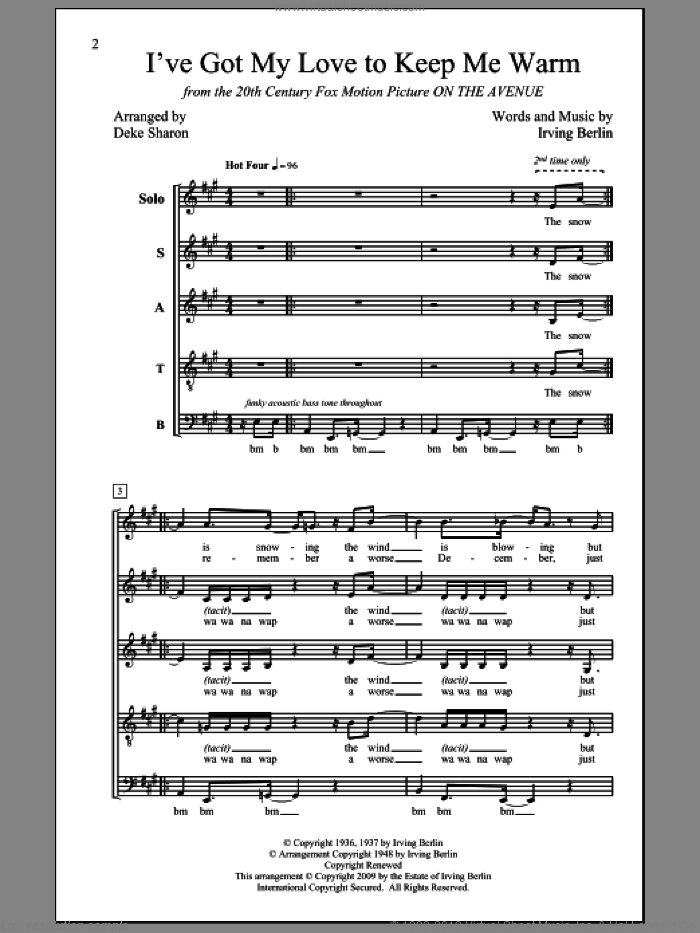 I've Got My Love To Keep Me Warm (arr. Deke Sharon) sheet music for choir (SATB: soprano, alto, tenor, bass) by Irving Berlin and Deke Sharon, intermediate skill level