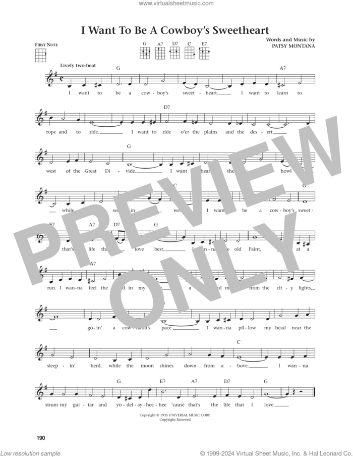 I Want To Be A Cowboy's Sweetheart (from The Daily Ukulele) (arr. Jim Beloff) sheet music for ukulele by Patsy Montana and Jim Beloff, intermediate skill level