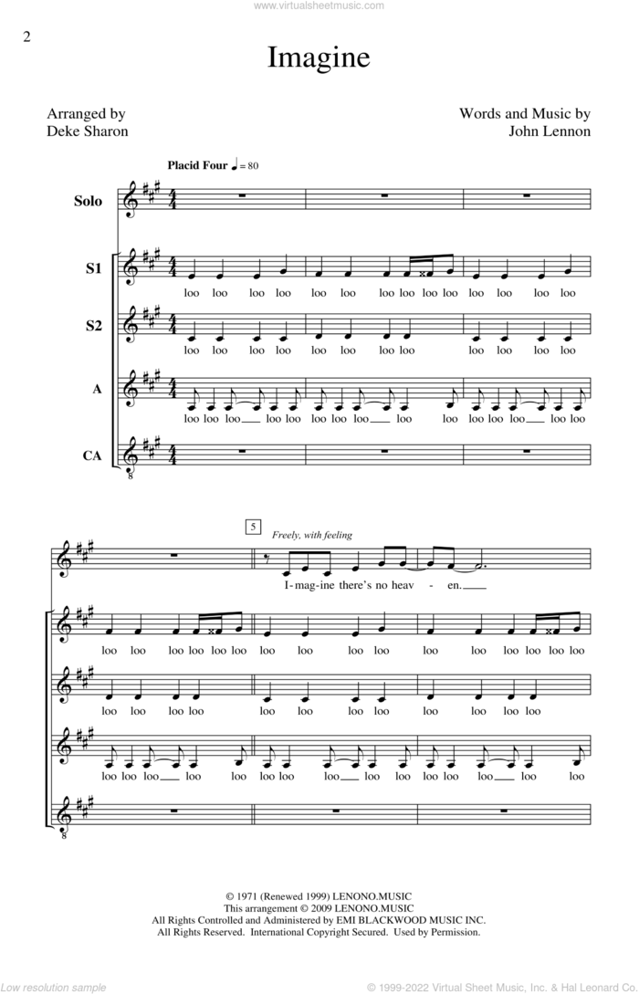 Imagine (arr. Deke Sharon) sheet music for choir (SSA: soprano, alto) by John Lennon and Deke Sharon, intermediate skill level