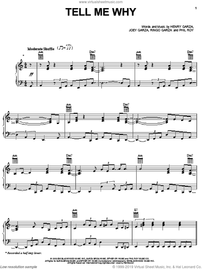 Tell Me Why sheet music for voice, piano or guitar by Los Lonely Boys, Henry Garza, Joey Garza, Phil Roy and Ringo Garza, intermediate skill level