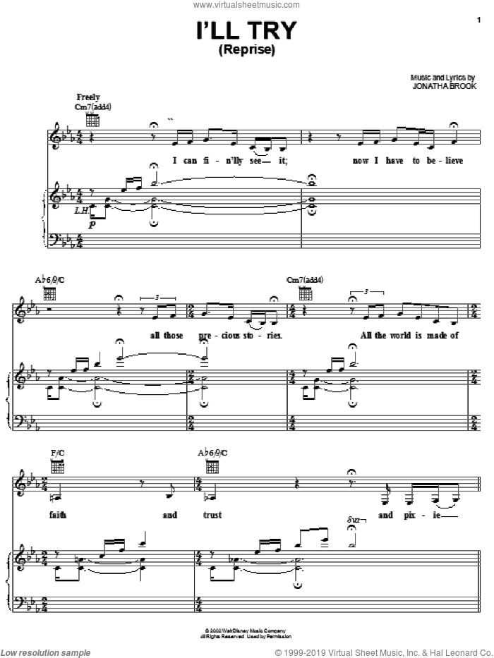 I'll Try (Reprise) sheet music for voice, piano or guitar by Jonatha Brook, intermediate skill level