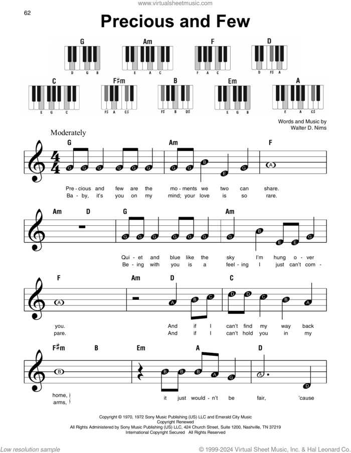 Precious And Few, (beginner) sheet music for piano solo by Climax and Walter D. Nims, beginner skill level