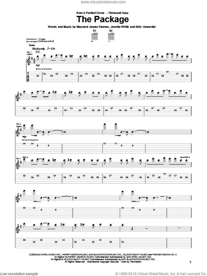 The Package sheet music for guitar (tablature) by A Perfect Circle, Billy Howerdel, Jeordie White and Maynard James Keenan, intermediate skill level