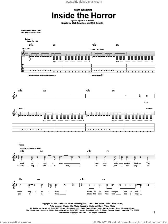 Inside The Horror sheet music for guitar (tablature) by Chimaira, Mark Hunter, Matt DeVries and Rob Arnold, intermediate skill level
