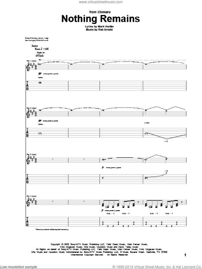 Nothing Remains sheet music for guitar (tablature) by Chimaira, Mark Hunter and Rob Arnold, intermediate skill level