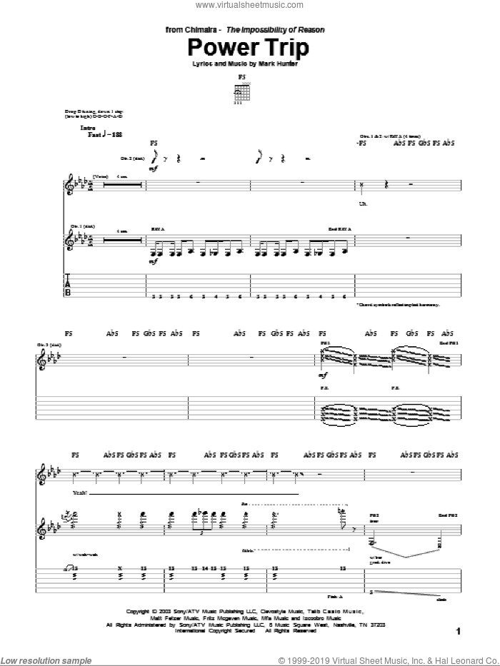 Power Trip sheet music for guitar (tablature) by Chimaira and Mark Hunter, intermediate skill level