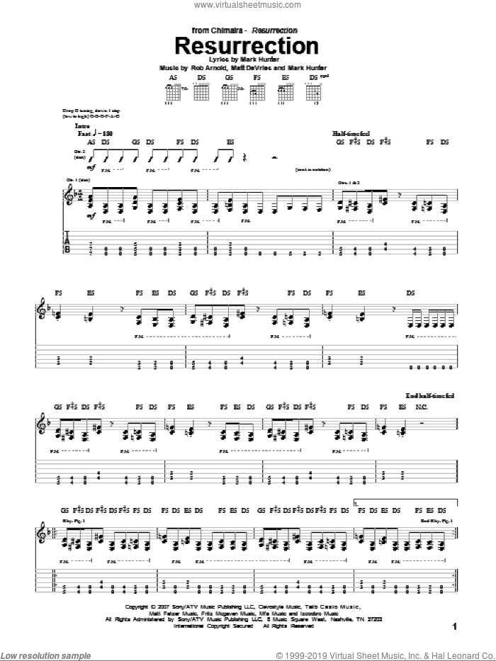 Resurrection sheet music for guitar (tablature) by Chimaira, Mark Hunter, Matt DeVries and Rob Arnold, intermediate skill level