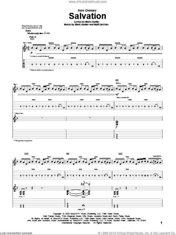 Salvation sheet music for guitar (tablature) by Chimaira, Mark Hunter and Matt DeVries, intermediate skill level