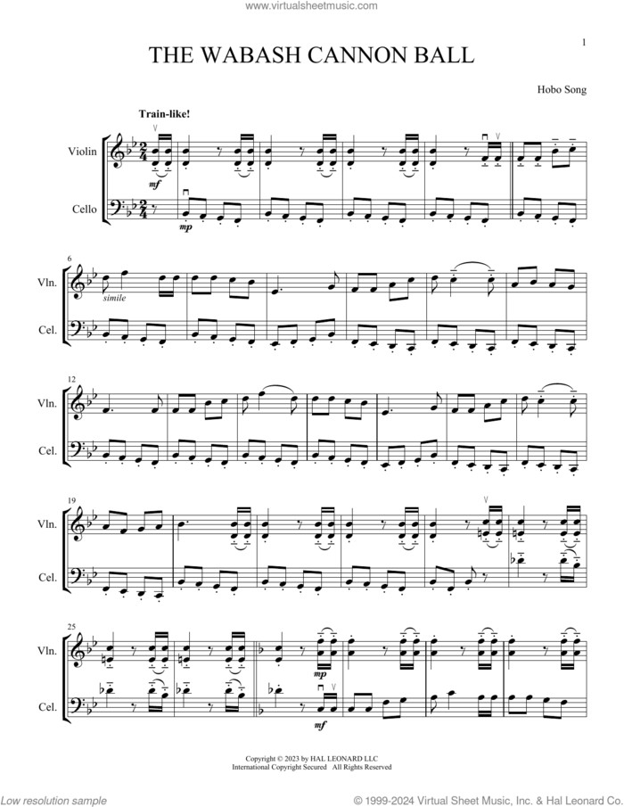 The Wabash Cannon Ball (arr. Michelle Hynson) sheet music for instrumental duet (duets) by Hobo Song and Michelle Hynson, intermediate skill level