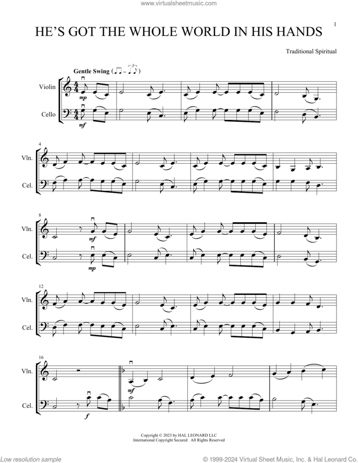 He's Got The Whole World In His Hands (arr. Michelle Hynson) sheet music for instrumental duet (duets)  and Michelle Hynson, intermediate skill level