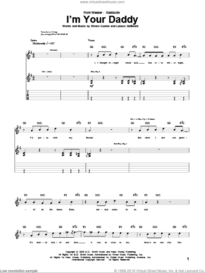 I'm Your Daddy sheet music for guitar (tablature) by Weezer, Lukasz Gottwald and Rivers Cuomo, intermediate skill level