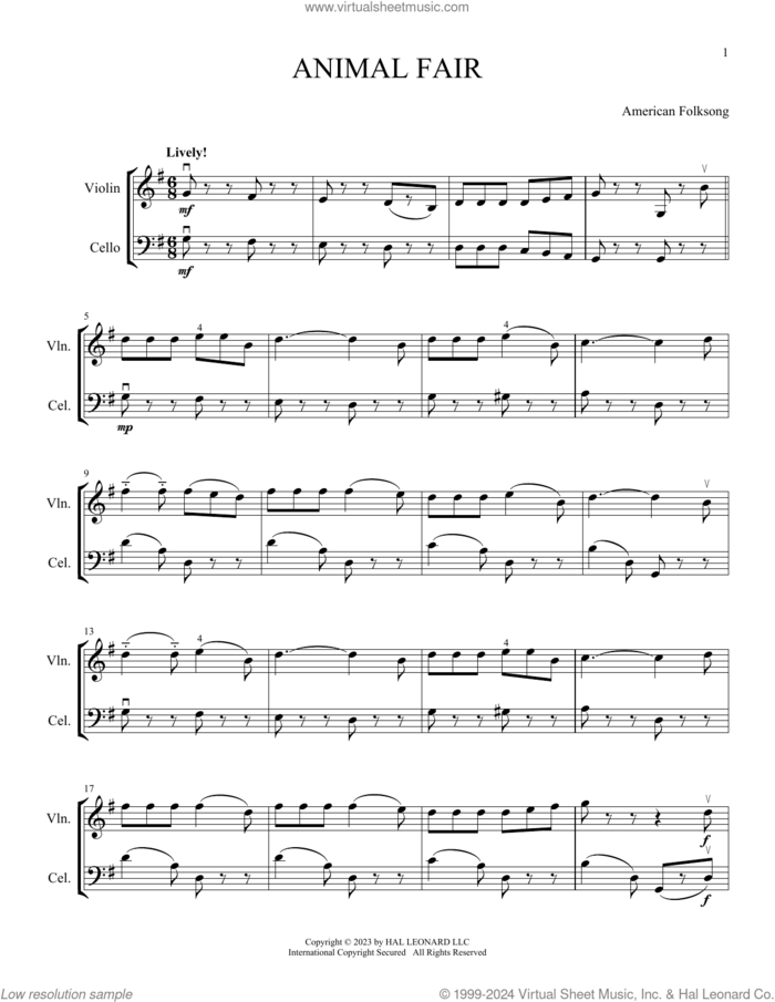 Animal Fair (arr. Michelle Hynson) sheet music for instrumental duet (duets) by American Folksong and Michelle Hynson, intermediate skill level