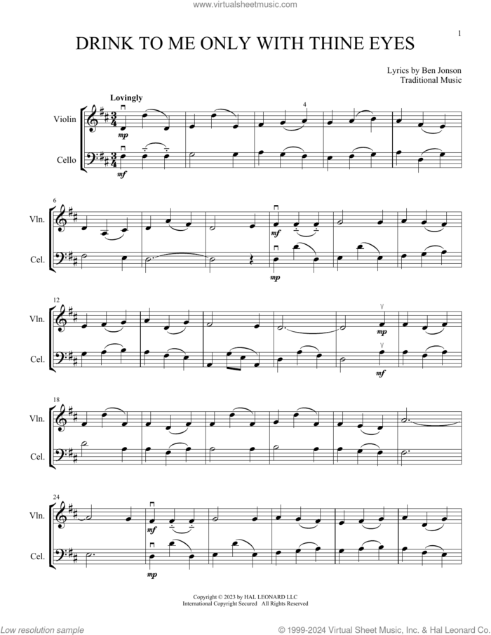 Drink To Me Only With Thine Eyes (arr. Michelle Hynson) sheet music for instrumental duet (duets) , Michelle Hynson, 18th Century English Melody, Ben Johnson and Roger Quilter, intermediate skill level