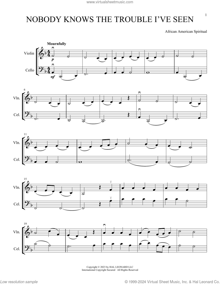 Nobody Knows The Trouble I've Seen (arr. Michelle Hynson) sheet music for instrumental duet (duets)  and Michelle Hynson, intermediate skill level