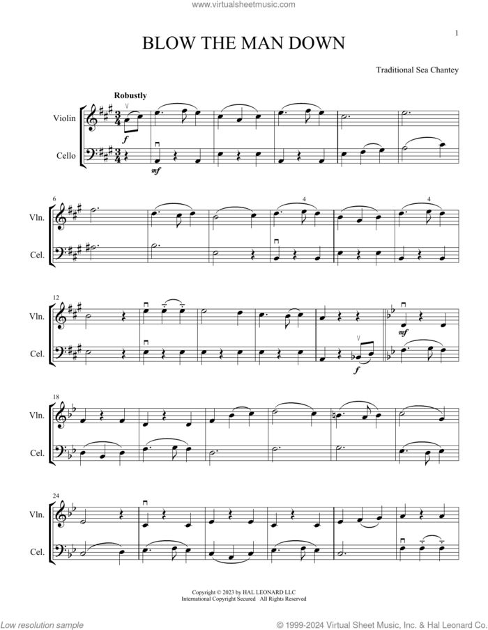 Blow The Man Down (arr. Michelle Hynson) sheet music for instrumental duet (duets)  and Michelle Hynson, intermediate skill level