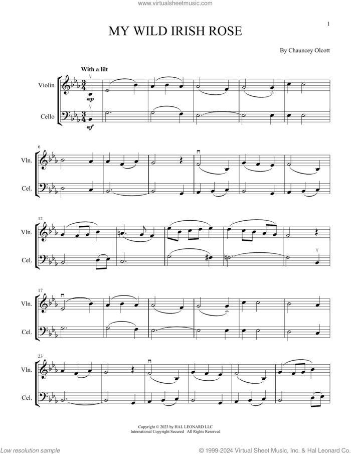 My Wild Irish Rose (arr. Michelle Hynson) sheet music for instrumental duet (duets) by Chauncey Olcott and Michelle Hynson, intermediate skill level