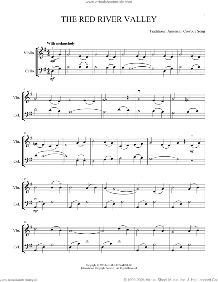 The Red River Valley (arr. Michelle Hynson) sheet music for instrumental duet (duets) by Traditional American Cowboy So and Michelle Hynson, intermediate skill level