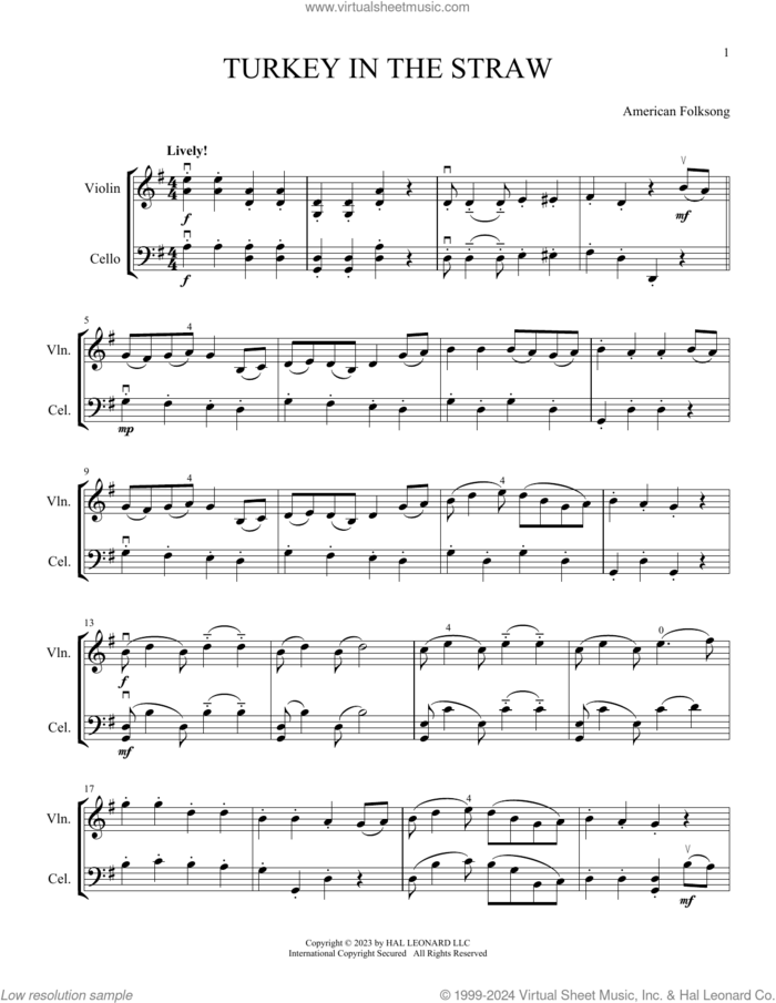 Turkey In The Straw (arr. Michelle Hynson) sheet music for instrumental duet (duets) by American Folksong and Michelle Hynson, intermediate skill level