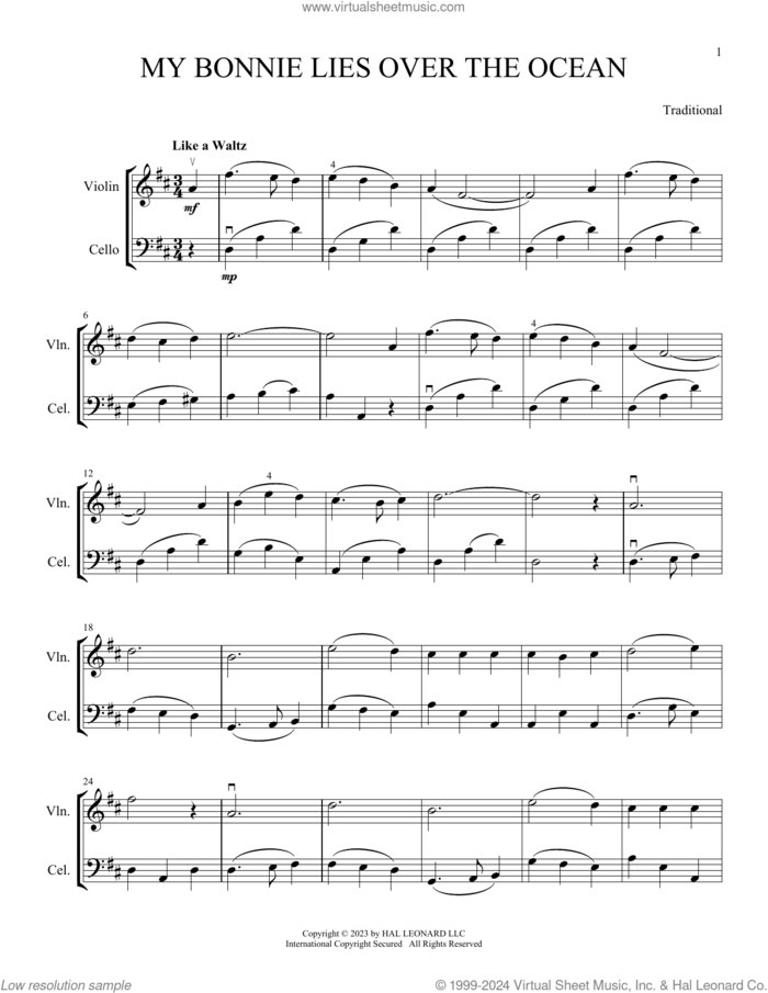 My Bonnie Lies Over The Ocean (arr. Michelle Hynson) sheet music for instrumental duet (duets)  and Michelle Hynson, intermediate skill level