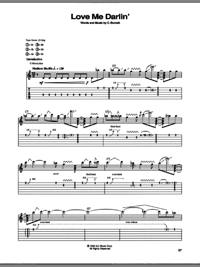 Love Me Darlin' sheet music for guitar (tablature) by Stevie Ray Vaughan and Chester Burnett, intermediate skill level