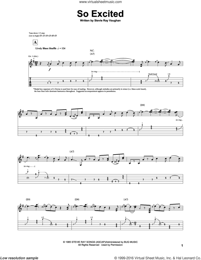 So Excited sheet music for guitar (tablature) by Stevie Ray Vaughan, intermediate skill level