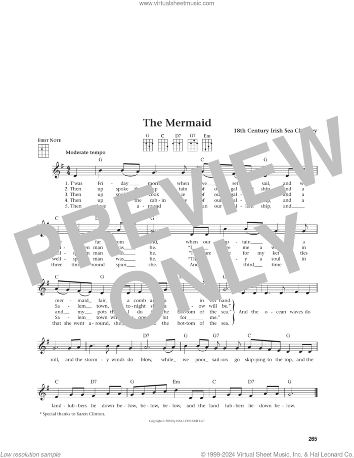 The Mermaid (from The Daily Ukulele) (arr. Jim Beloff) sheet music for ukulele by Anonymous, Jim Beloff and 18th Century Sea Chantey, intermediate skill level