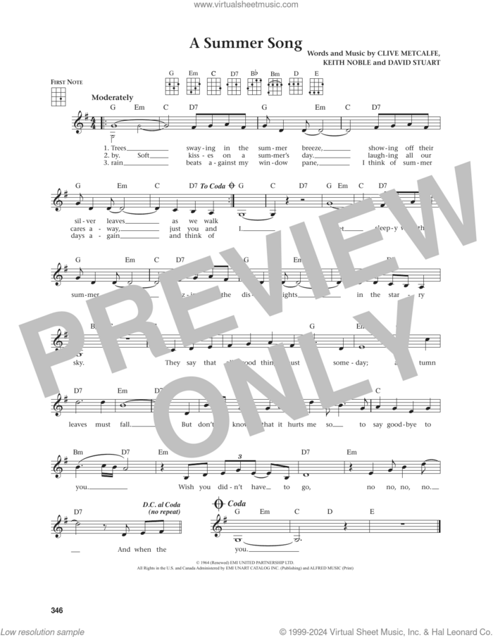 A Summer Song (from The Daily Ukulele) (arr. Jim Beloff) sheet music for ukulele by David Lanz, Jim Beloff, Clive Metcalfe, David Stuart and Keith Noble, intermediate skill level