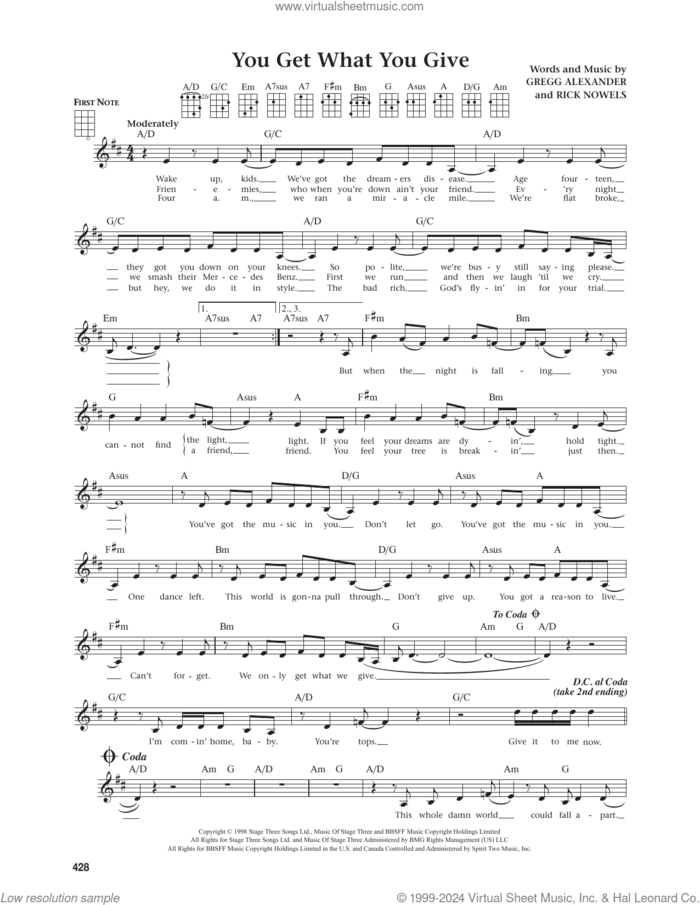 You Get What You Give (from The Daily Ukulele) (arr. Jim Beloff) sheet music for ukulele by New Radicals, Jim Beloff, Gregg Alexander and Rick Nowels, intermediate skill level