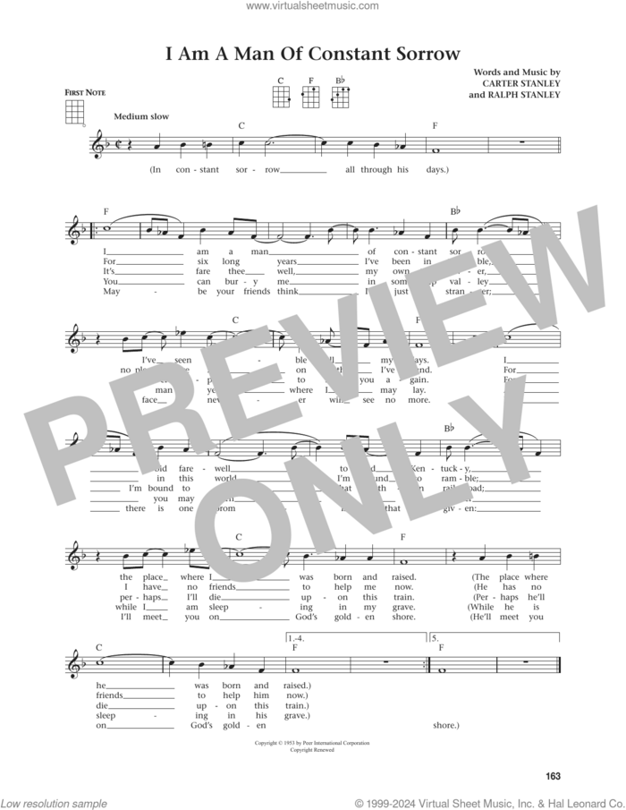 I Am A Man Of Constant Sorrow (from The Daily Ukulele) (arr. Jim Beloff) sheet music for ukulele by The Soggy Bottom Boys, Jim Beloff, Carter Stanley and Ralph Stanley, intermediate skill level