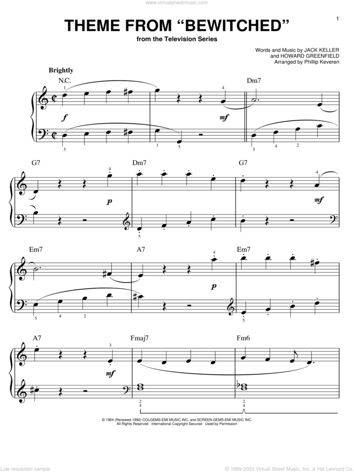 Theme from Bewitched (arr. Phillip Keveren) sheet music for piano solo by Howard Greenfield, Phillip Keveren and Jack Keller, easy skill level