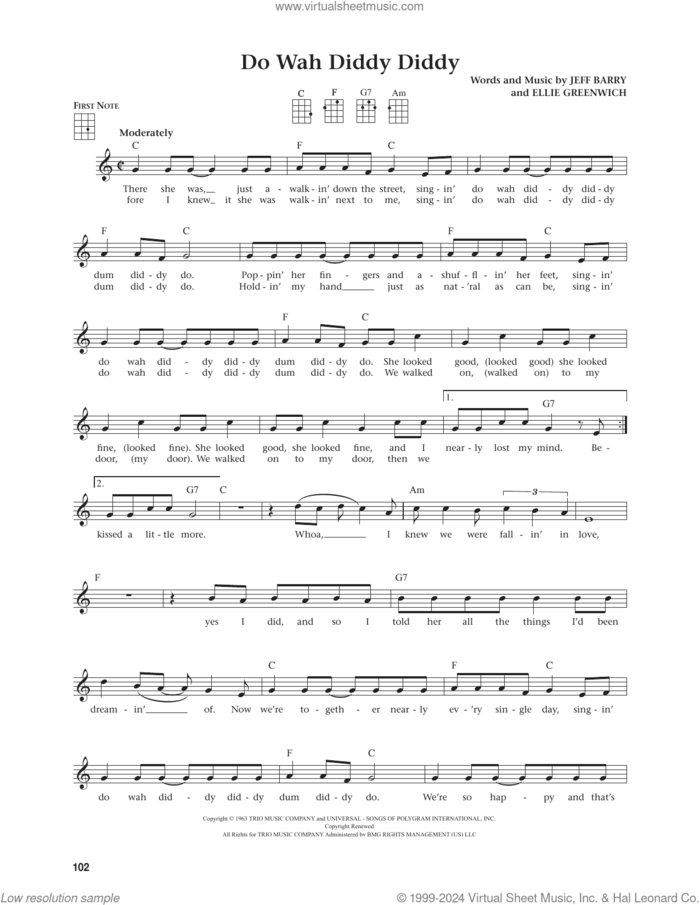 Do Wah Diddy Diddy (from The Daily Ukulele) (arr. Jim Beloff) sheet music for ukulele by Manfred Mann, Jim Beloff, Ellie Greenwich and Jeff Barry, intermediate skill level