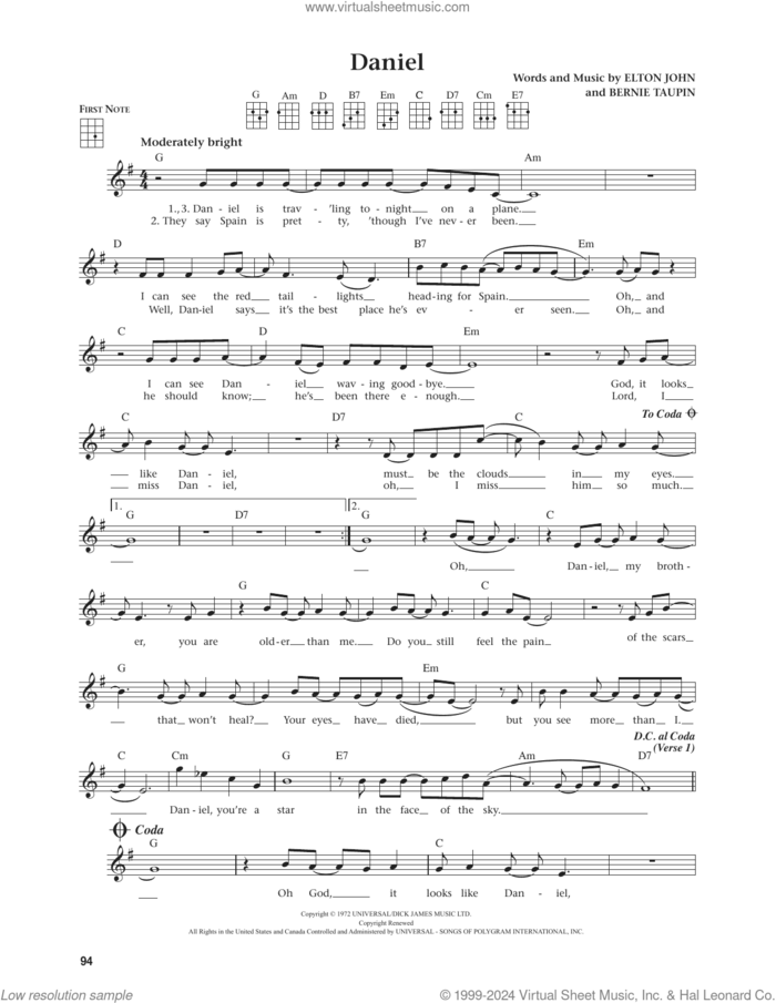 Daniel (from The Daily Ukulele) (arr. Jim Beloff) sheet music for ukulele by Elton John, Jim Beloff and Bernie Taupin, intermediate skill level