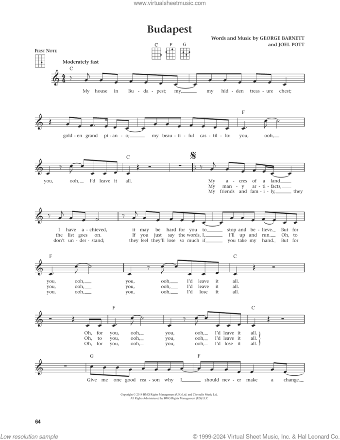 Budapest (from The Daily Ukulele) (arr. Jim Beloff) sheet music for ukulele by George Ezra, Jim Beloff, George Barnett and Joel Pott, intermediate skill level