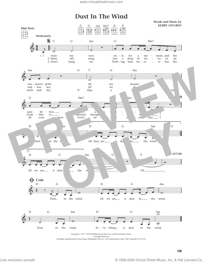 Dust In The Wind (from The Daily Ukulele) (arr. Jim Beloff) sheet music for ukulele by Kansas, Jim Beloff and Kerry Livgren, intermediate skill level