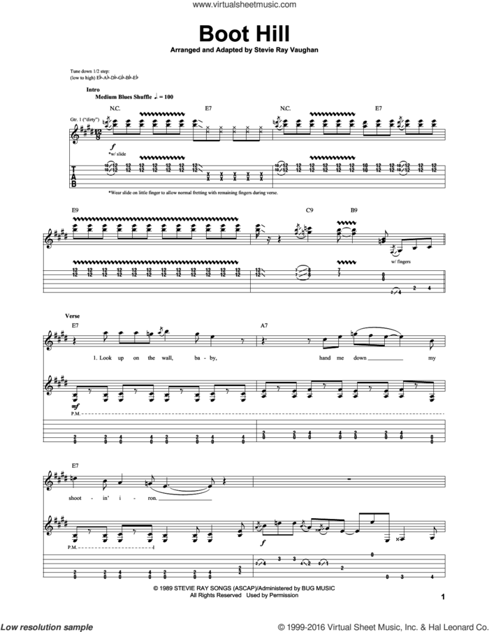 Boot Hill sheet music for guitar (tablature) by Stevie Ray Vaughan, intermediate skill level