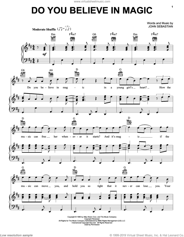 Do You Believe In Magic sheet music for voice, piano or guitar by The Lovin' Spoonful and John Sebastian, intermediate skill level
