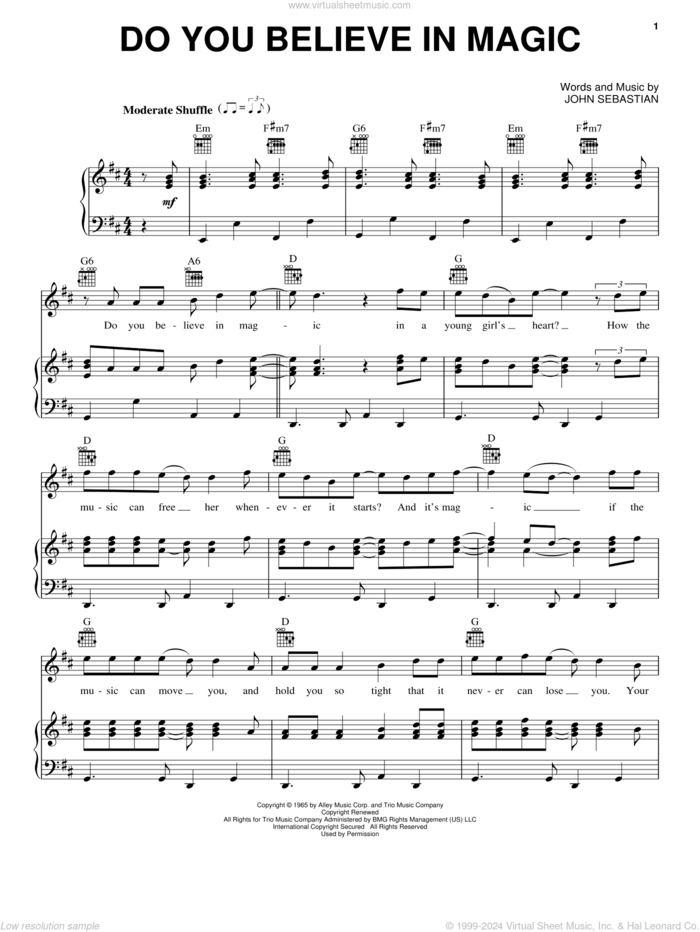 Do You Believe In Magic sheet music for voice, piano or guitar by The Lovin' Spoonful and John Sebastian, intermediate skill level