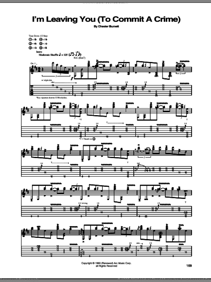 I'm Leavin' You (Commit A Crime) sheet music for guitar (tablature) by Stevie Ray Vaughan and Chester Burnett, intermediate skill level